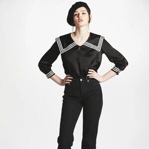 L'école Des Femmes Silk Sailor Top, Black, Sz. M